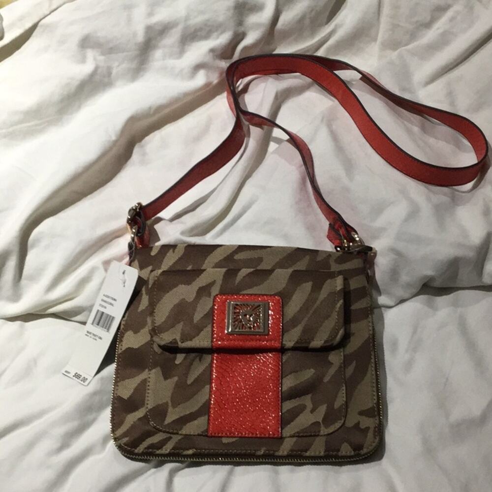 Anne Klein khaki/coral cross body bag NWT